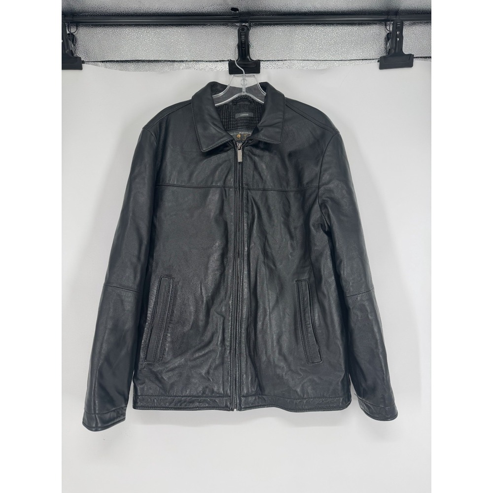 Perry Ellis Portfolio 100% Genuine Leather Lambskin Jacket Wool Lined Collared M